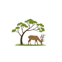 Naklejka na meble Minimalist Deer Grazing Under a Tree