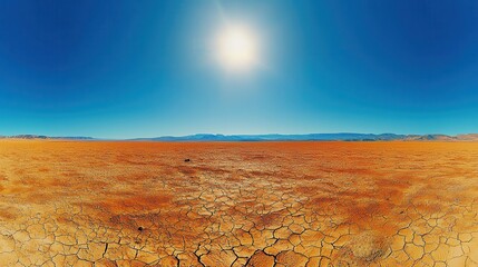 desert landscape with clear blue sky and bright sun shining over sandy dunes
