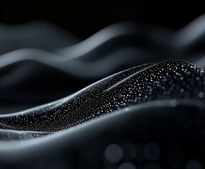 Poster - Dark Abstract Waves:  A mesmerizing abstract image featuring dark, undulating waves adorned with glistening droplets, creating a sense of depth, mystery, and subtle elegance.