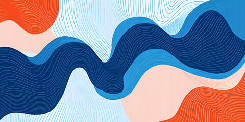 Wall Mural - Abstract Fluid Lines: A mesmerizing abstract design featuring vibrant blue and orange fluid lines against a subtle blue background. This dynamic piece evokes a sense of movement, energy.