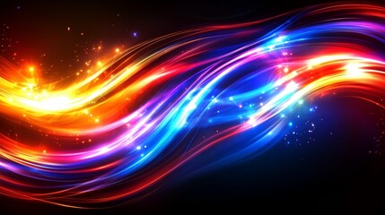 Wall Mural - abstract liquid waves illustration with electric blue and fiery orange on a dark backdrop