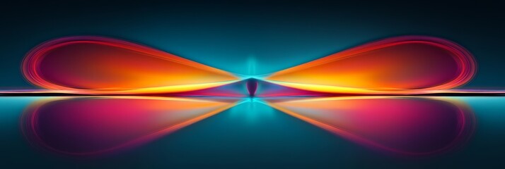 Wall Mural - abstract symmetrical network, glowing lines, cyan and orange on dark background, geometric pathways