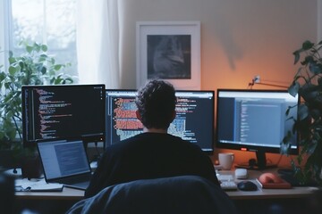 Wall Mural - dedicated coder's home workstation
