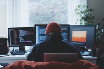Wall Mural - focused developer at work