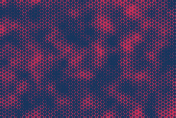 Fototapete - Triangular Halftone Texture Retrowave Vector Geometric Technology Abstract Background. Half Tone Triangles Retro Colored Pattern. Minimal 80s Style Dynamic Tech Structure Wallpaper