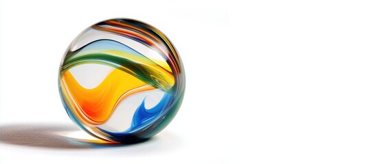 A multicolored glass sphere with swirling patterns.