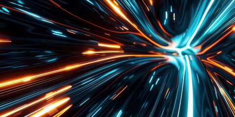 Wall Mural - abstract futuristic dark background with neon blue and orange glow sci fi stripe vibrant motion tech