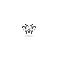 Wall Mural - Two tree making house shape icon with shadow