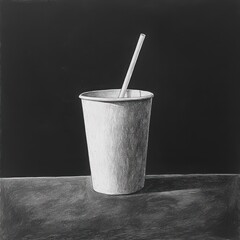 Wall Mural - Still life, paper cup, straw, dark background, minimalist, grayscale