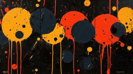 Sticker - Abstract art, paint drips, dark background, gallery display, modern artwork