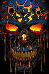 Wall Mural - Skull emerges in abstract surrealism creepy with fire and swirling smoke. Fiery Skull Design with Dripping Lava and Ghostly Flames