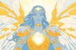 © Arva - Angelic female warrior stands radiant in golden armor and wings