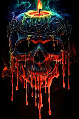 Wall Mural - Skull emerges in abstract surrealism creepy with fire and swirling smoke. Artistic Skull Design with Melting Candle and Dripping Wax