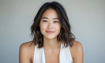 Wall Mural - Woman portrait, neutral expression, studio shot, candid, friendly face, professional, stock photo