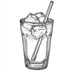 Wall Mural - Hand-drawn illustration of a drink with ice and straw