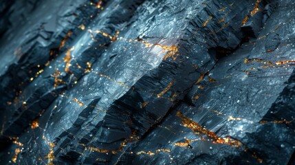 Aufkleber - This close up reveals the intricate details of a rock surface featuring a mix of dark tones and glowing mineral veins that catch the eye, emphasizing natural beauty and texture.
