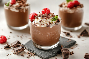 Wall Mural - Delicious chocolate mousse with fresh berries topping