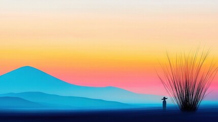 Wall Mural - a portrait of an individual amidst a field, with a distant mountain range in the backdrop