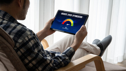 Wall Mural - computer software evaluating website loading speed. concept of improving website loading speed snugl