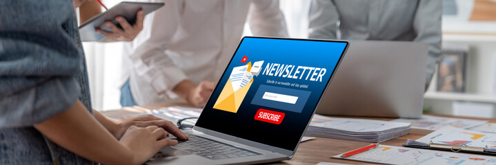 Leinwandbilder - newsletter signup page on computer for customer to subscribe brisk newsletter update information to subscriber