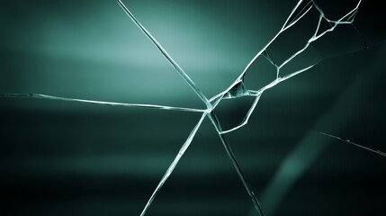 Wall Mural - Abstract close-up of a cracked glass surface with soft teal lighting creating a moody atmosphere