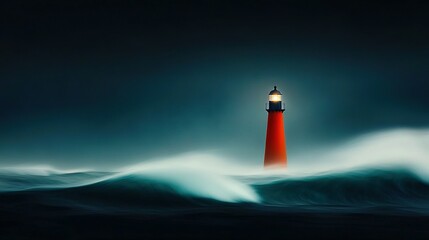 Wall Mural -  a tower with a beam of light shining in the center of a vast expanse of water