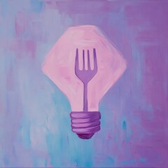 Wall Mural - Abstract lightbulb with fork, vibrant colors, modern art