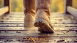 © pixelDrift - Boots walk on a wooden bridge, capturing the essence of an outdoor journey in nature.