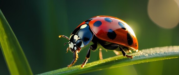 Intriguing Closeup of a Ladybug on a Blade of Grass The Rich Colors and Textures Celebrating the Wonders of Small Creatures