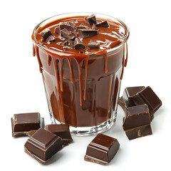 Wall Mural - Glass of flowing dark chocolate, topped with chunks and more chocolate beside it.