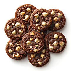 Sticker - A pile of rich, dark chocolate cookies studded with white chocolate chips and chocolate chunks.