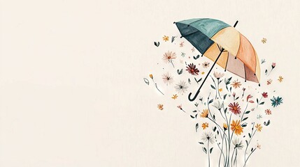 Wall Mural -   A painting of a person holding an umbrella over a field of flowers with daisies in the foreground