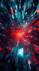 Poster - Futuristic digital explosion with red and blue cyber energy burst