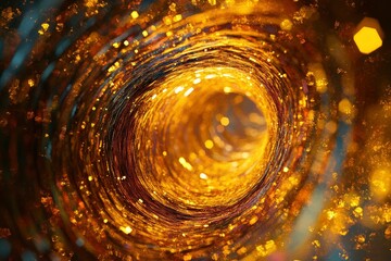 Wall Mural - Radiant Spiral – Abstract Vortex with Colorful Glow and Gold Streaks