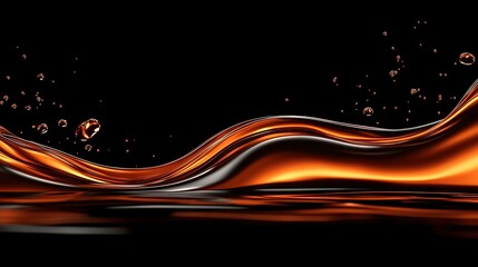 Wall Mural -   A black and orange background with a wave of liquid in the center and a single droplet of water at its peak