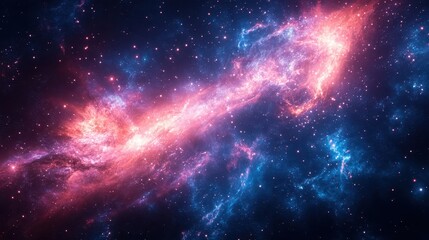 Cosmic Nebula Pink and blue gas clouds in space, stars background; astronomy, science
