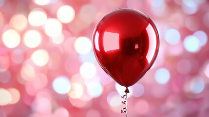 Wall Mural -   Red balloon with string in sharp focus against a blurred background