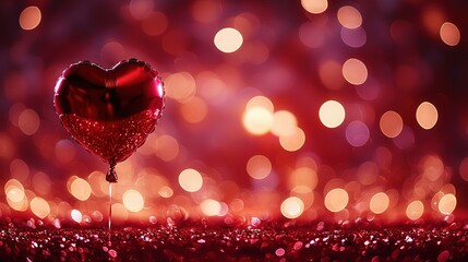 Wall Mural -   A red heart-shaped balloon rests amidst a sea of red and pink bokeh lights in the backdrop