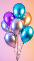 Wall Mural -   A group of balloons stacked together against a pink-blue backdrop in a vase