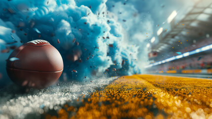 Wall Mural - American football with smoke, action shot with motion