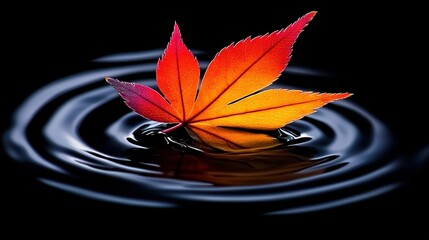 Wall Mural -   Red and yellow leaves float atop tranquil water, creating gentle ripples below