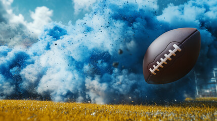 Wall Mural - American football with smoke, action shot with motion