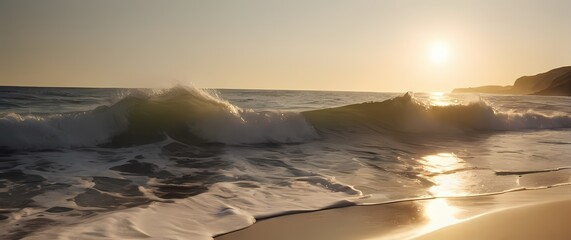 Fototapete - An artistic scene of soft waves lapping against the shore inviting joyful memories of sunny beach days spent in the warm sunlight