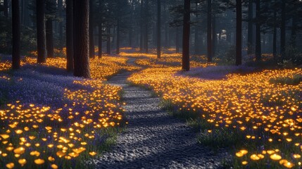 Wall Mural - Sunlit path through a magical forest