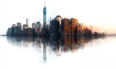 Futuristic structures with reflections, prominently displayed on a white background