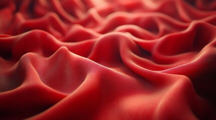 Poster - Abstract Crimson Waves: A Textured Landscape of Scarlet Fabric, Capturing Depth, Movement, and Subtle Light Play in a Luxurious, Fluid, and Captivating Composition