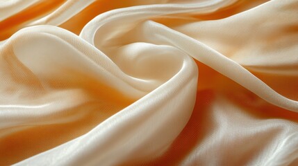 Wall Mural - Peach silk fabric texture, soft folds, elegant drape, background studio shot, fashion design