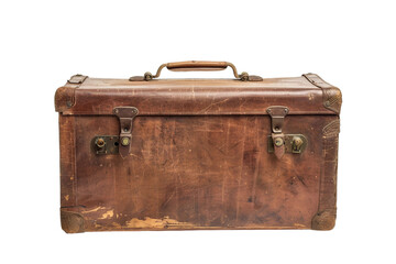 Charming vintage brown leather suitcase with a classic design isolated on transparent background