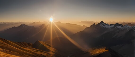 Wall Mural - A stunning image of mountains during golden hour where the peaks are glowing and the valleys are kissed by gentle sunlight