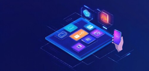 Mobile app interface with various functions.